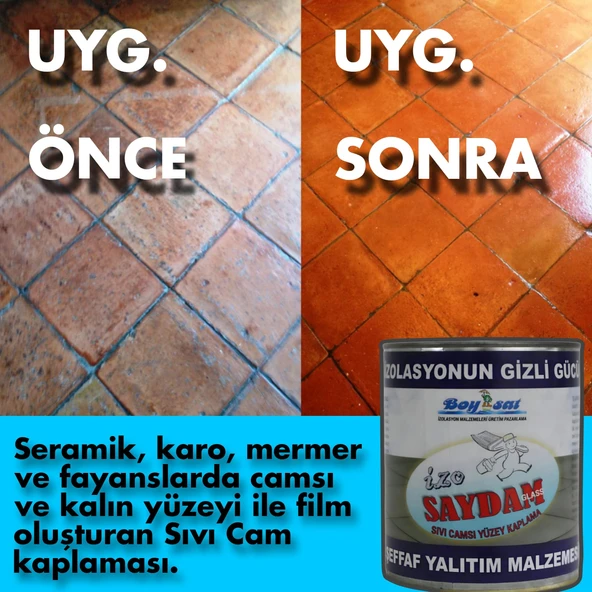 Boysat Sıvı Cam İzo Saydam Glass Seramik Karo Mermer Şeffaf Yalıtım 0.75 Kg - Resim 3