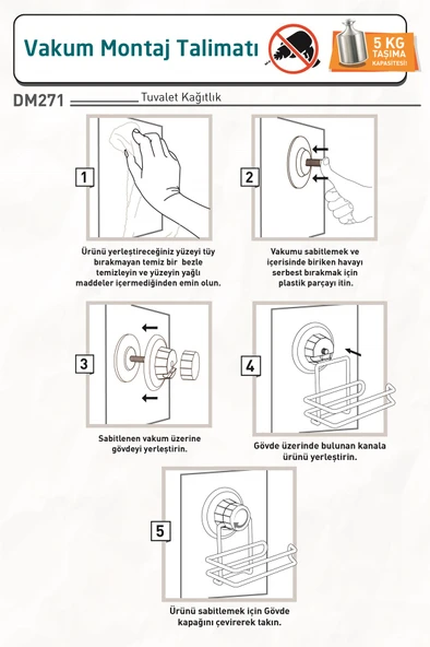 TEKNOTEL VAKUMLU TUVALET KAĞITLIK KROM DM271 - 7