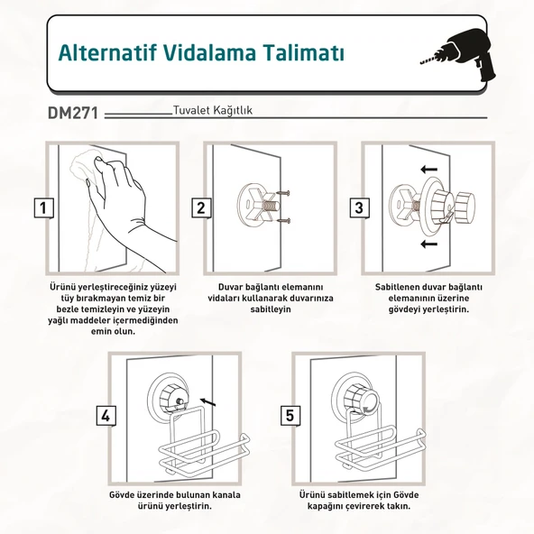 TEKNOTEL VAKUMLU TUVALET KAĞITLIK KROM DM271 - 4
