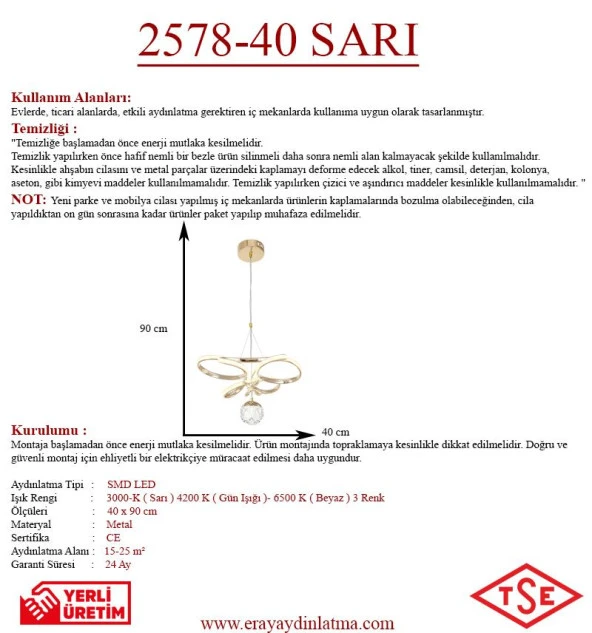 Eray Aydınlatma 2578-40 SR Led Gold Avize - 3