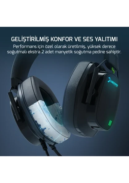 Gamepower Kai Titanium Siyah 7.1 Surround Hi-Fi Manyetik Pad Rgb Gaming Kulaklık (2x Pad Hediyeli) - 6
