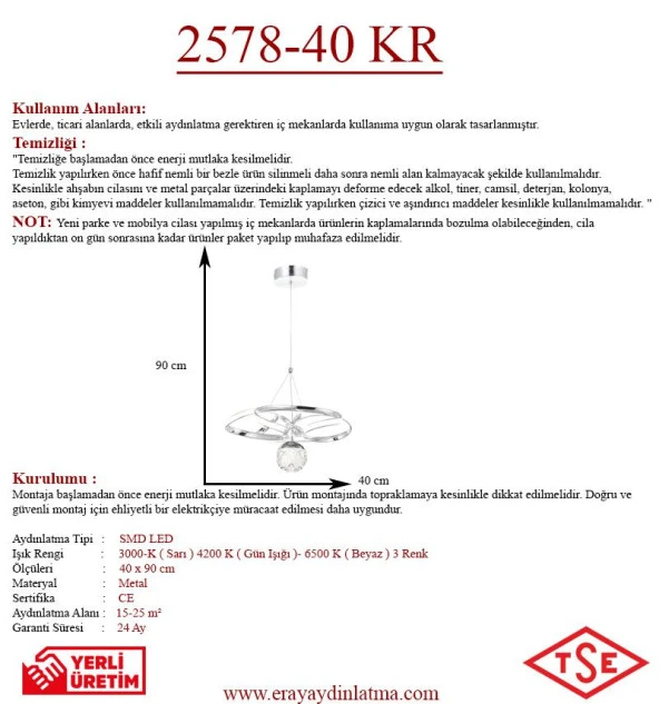 Eray Aydınlatma 2578-40 Krom Led Avize - 3