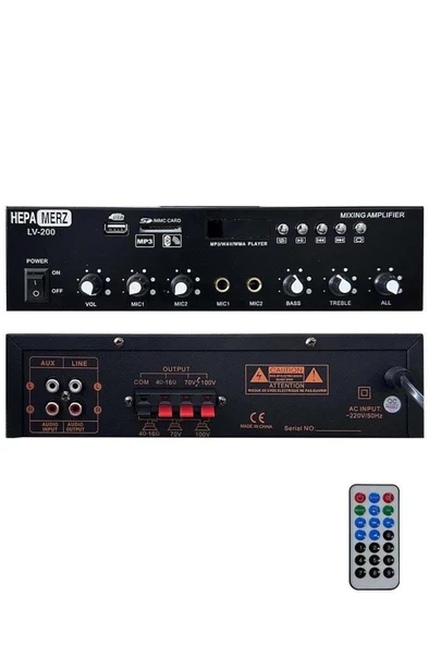 Hepa Merz LV-200 100V Trafolu ve 4-16 Ohm Mixer Amfi 200W Anfi Bluetooth Usb ürün görseli