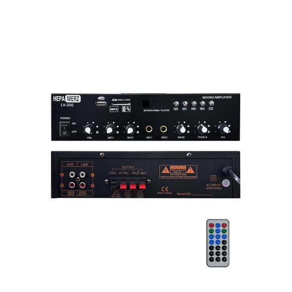 Hepa Merz LV-200 100V Trafolu ve 4-16 Ohm Mixer Amfi 200W Anfi Bluetooth Usb