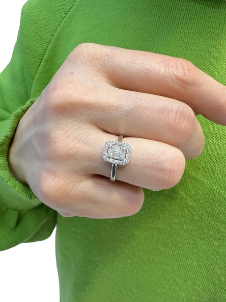 Pırlanta Modeli Baget Beyaz Altın Yüzük - Resim 3