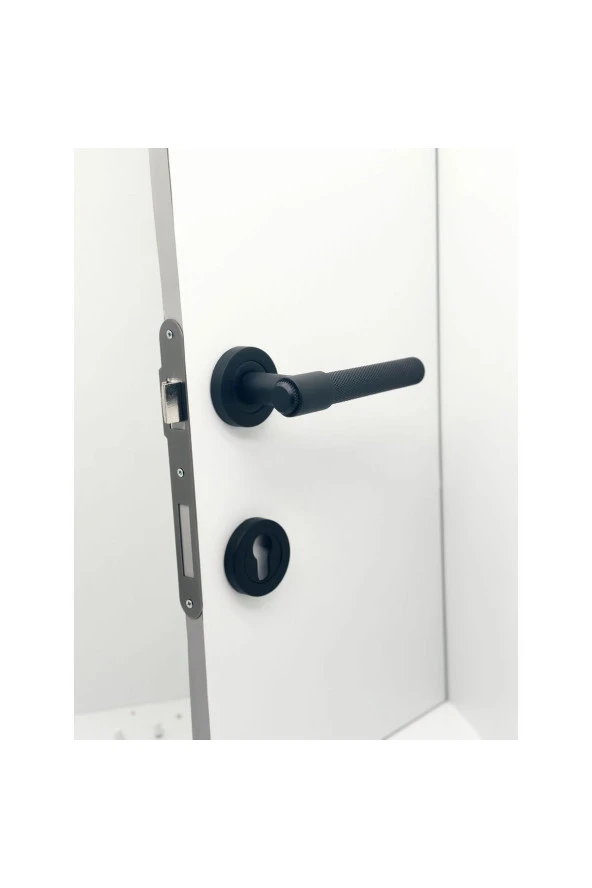 Punch Mat Siyah Rozetli Daire Giriş Kapı Kolu Sağ Basar Tek Yön - Resim 3