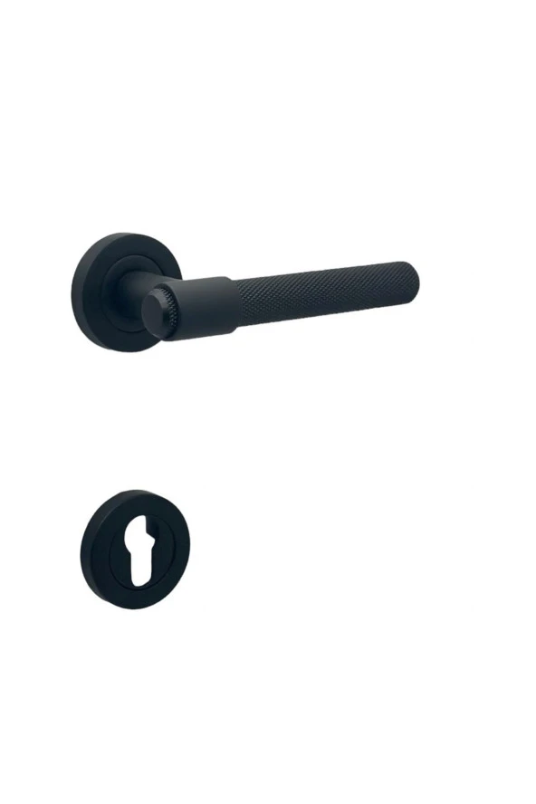 Punch Mat Siyah Rozetli Yale Çelik Kapı Kolu 1 Takım