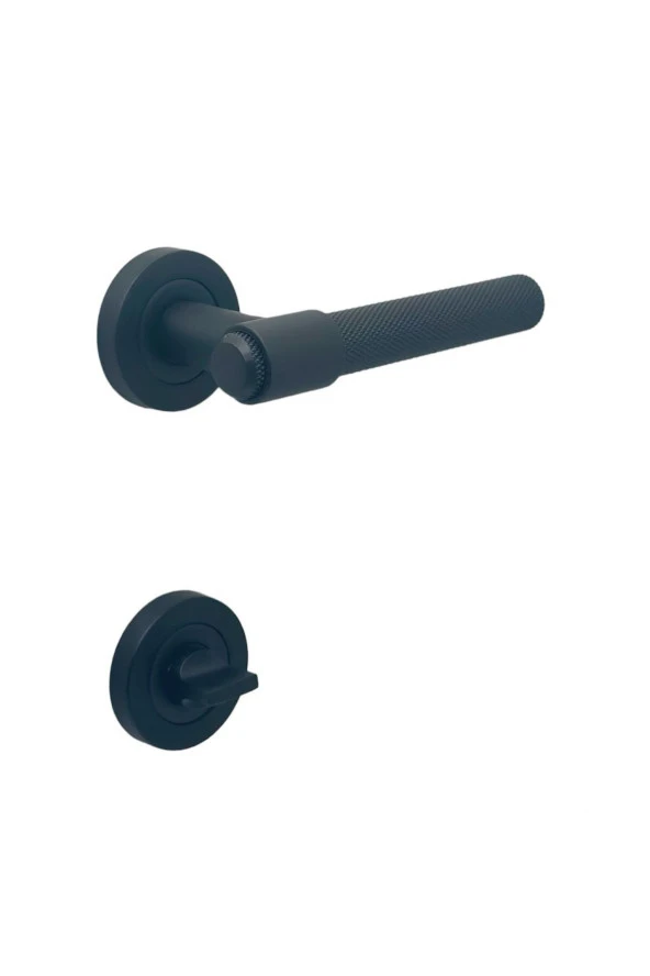 Punch Mat Siyah Rozetli Wc Banyo Kapı Kolu 1 Takım