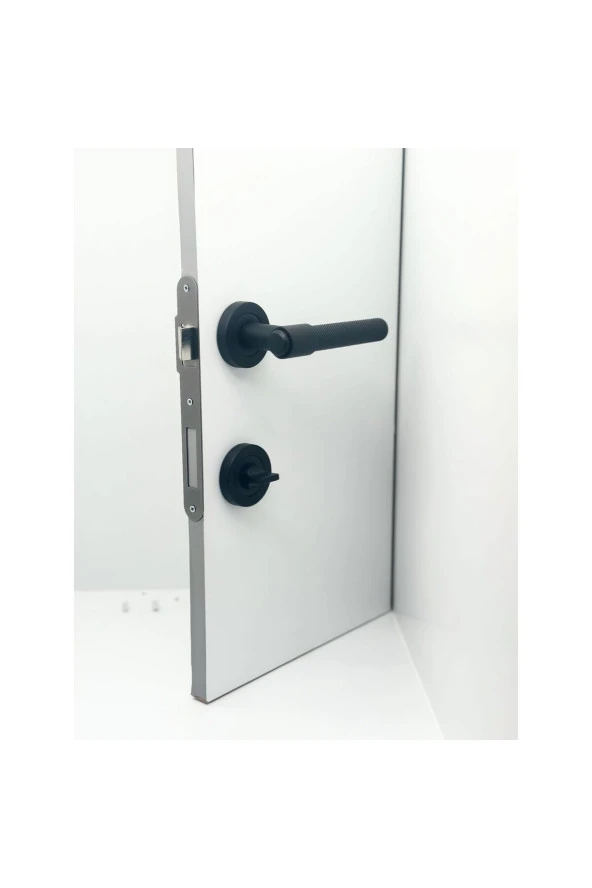 Punch Mat Siyah Rozetli Wc Banyo Kapı Kolu 1 Takım - Resim 4