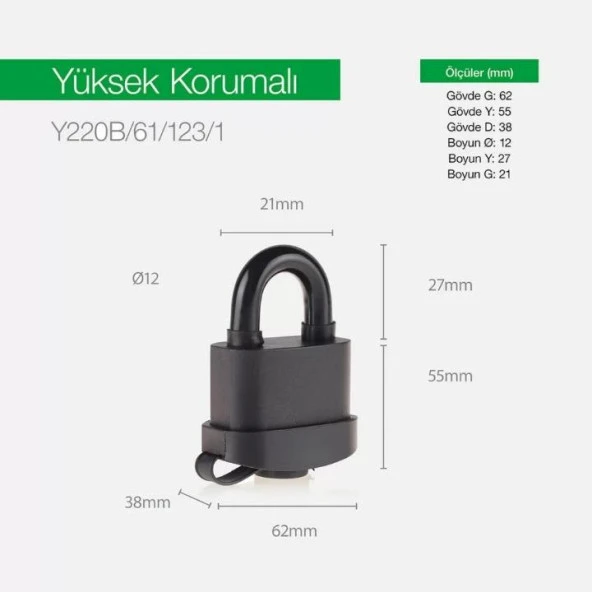 61mm Marine Asma Kilit PVC Kaplamalı - Resim 2