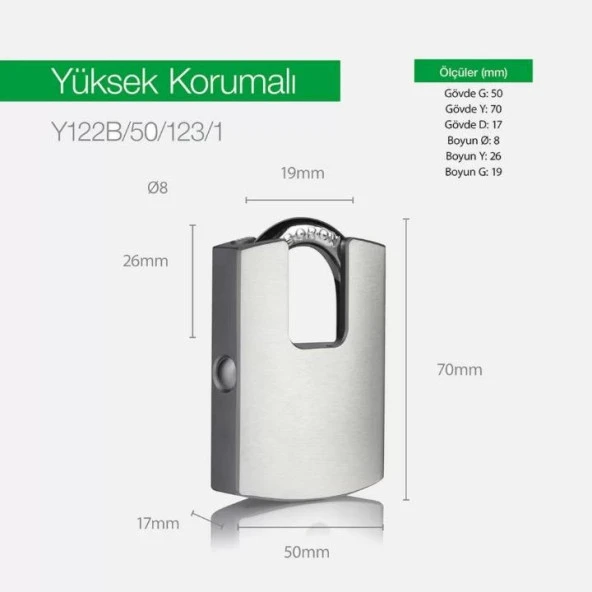 Krom Kaplama 50mm DMU Muhafazalı Anahtarlı Asma Kilit - Resim 2