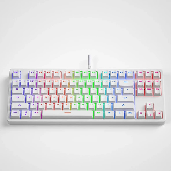 Valkyrie Leaven K870 Blue Switch Mekanik Gaming Oyun Klavyesi RGB 61 Key Mavi Tuş Type-C Klavye BEYAZ