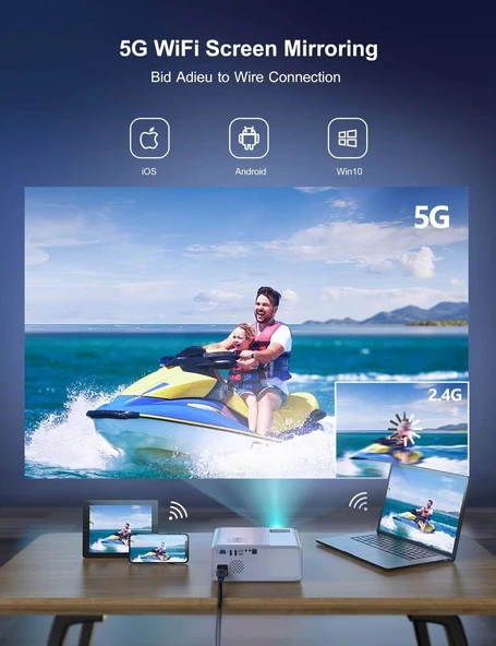 WiMiUS W7 Yerel 1080P Projektör 4K Destekli - 5G WiFi Bluetooth - 2