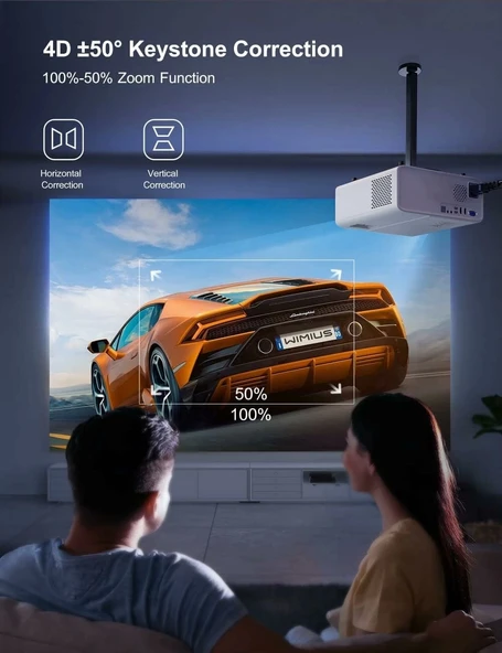 WiMiUS W7 Yerel 1080P Projektör 4K Destekli - 5G WiFi Bluetooth - 3