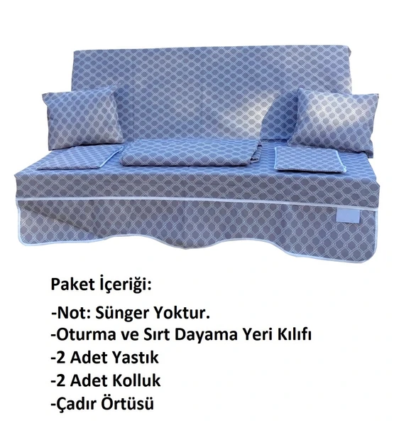 Mandaş Süngersiz 2 Kişilik Salıncak Minder Seti (Pamuklu Kumaş)-Denizci Gri - 3