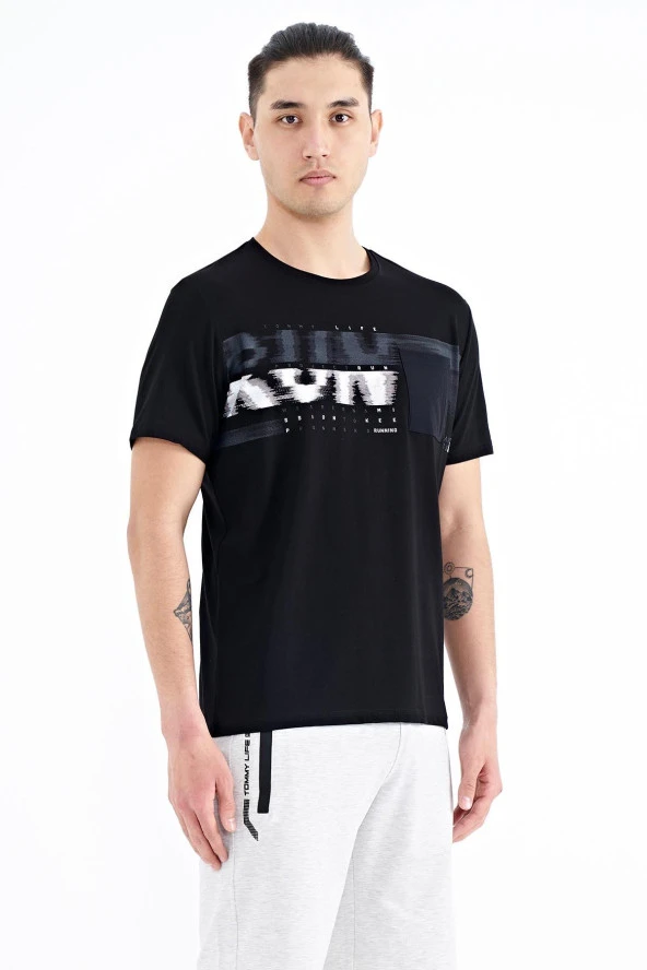 Tommy Life Siyah Ön Cep Detaylı Baskılı Standart Kalıp Erkek T-shirt - 88200 - 3