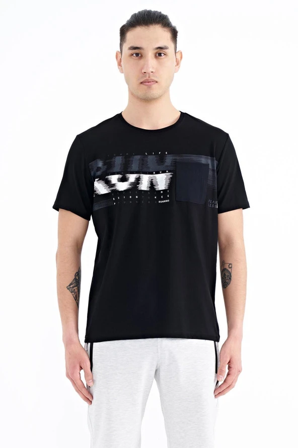 Tommy Life Siyah Ön Cep Detaylı Baskılı Standart Kalıp Erkek T-shirt - 88200 - 7