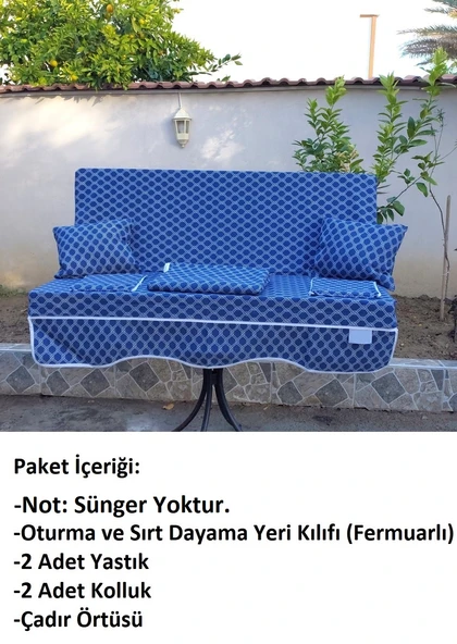 Mandaş Süngersiz 2 Kişilik Salıncak Minder Seti (Pamuklu Kumaş)-Denizci Lacivert - 3