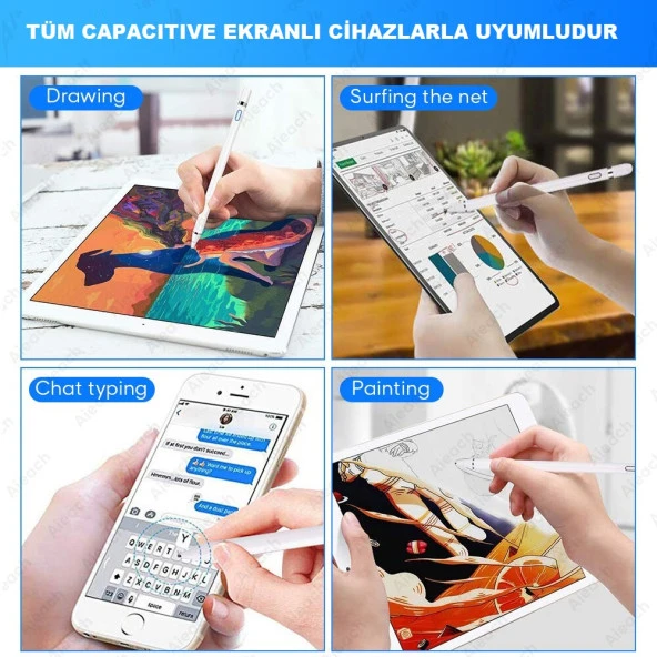 Stylus Kapasitif Dokunmatik Kalem Tüm Cihazlar Telefon ile Uyumlu Çizim Tasarım Tablet Kalemi - 10