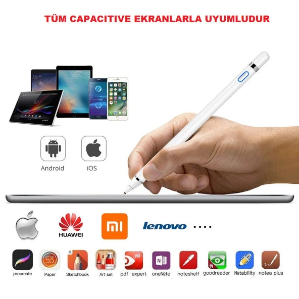 Stylus Kapasitif Dokunmatik Kalem Tüm Cihazlar Telefon ile Uyumlu Çizim Tasarım Tablet Kalemi - 11