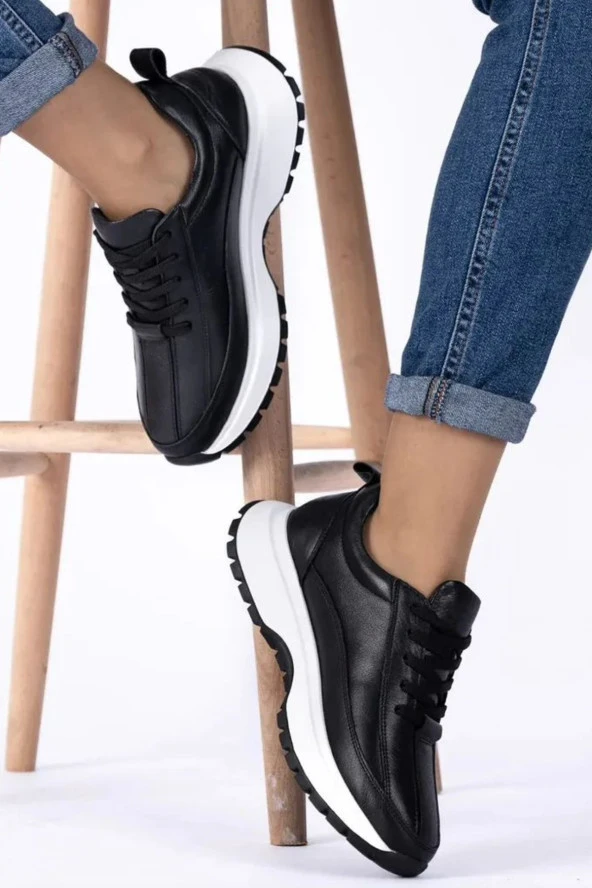 Erkan Saçmacı Anita Siyah Hakiki Deri Sneaker