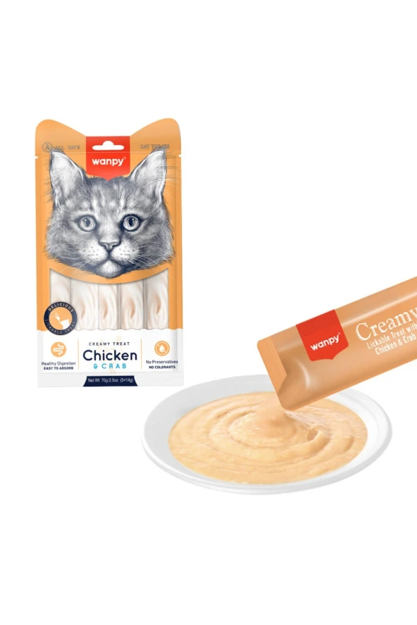 Wanpy Kedi Ödül Maması Sıvı Krema Tavuk & Yengeç 5x14 Gr