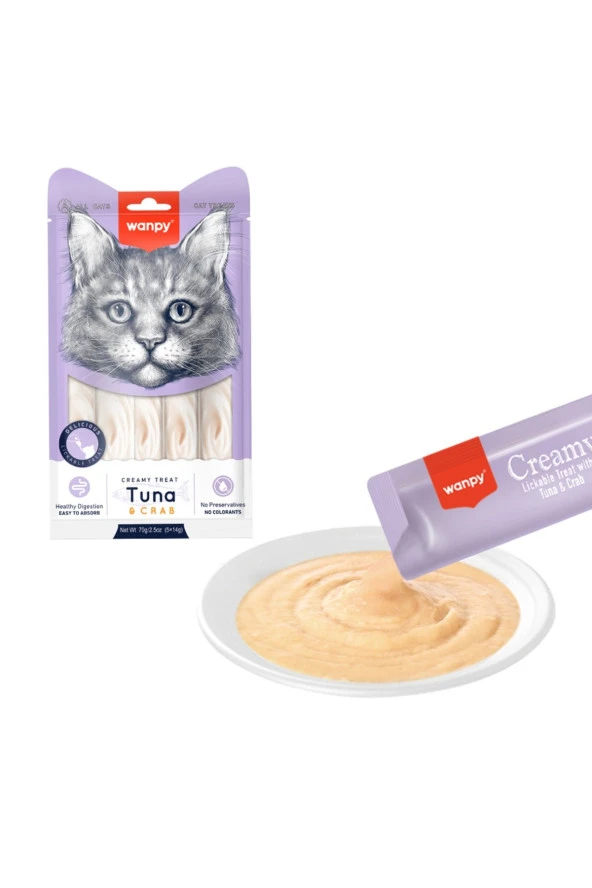 Wanpy Kedi Ödül Maması Sıvı Krema Ton Balığı & Yengeç 5x14 Gr