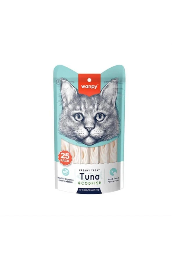 Wanpy Kedi Ödül Maması Ton Ve Morina Balıklı Krema Kedi Ödülü 25x14 gr