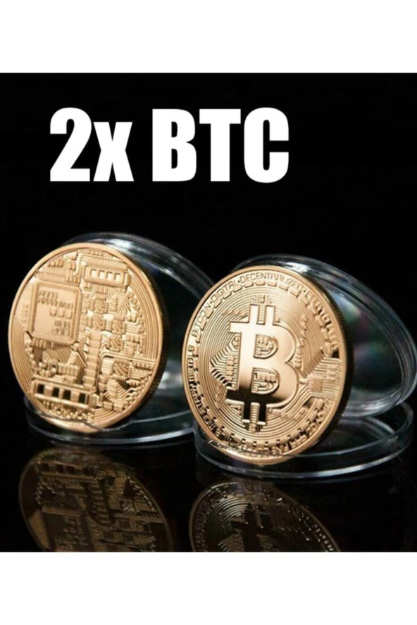2 Adet Altın Bitcoin Madeni Hatıra Parası Hediyelik
