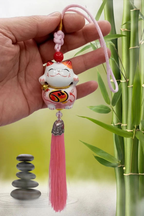 Feng Shui Maneki Neko Şans Kedisi Pembe No.1 - Resim 8