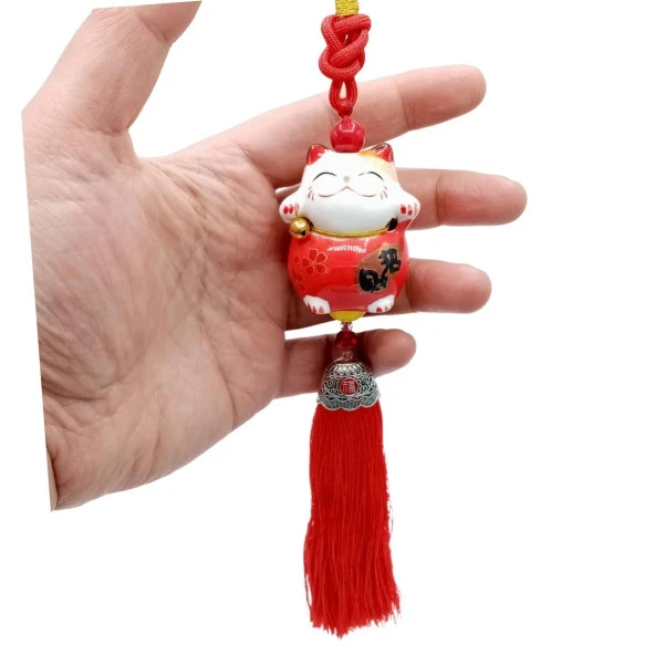 Feng Shui Maneki Neko Şans Kedisi Kırmızı No.1 - Resim 5