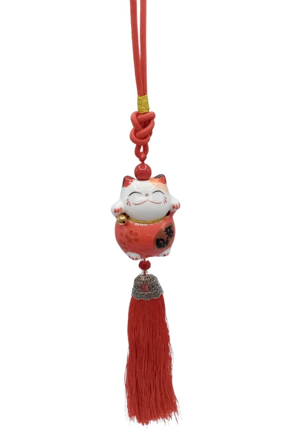 Feng Shui Maneki Neko Şans Kedisi Kırmızı No.1 - Resim 6