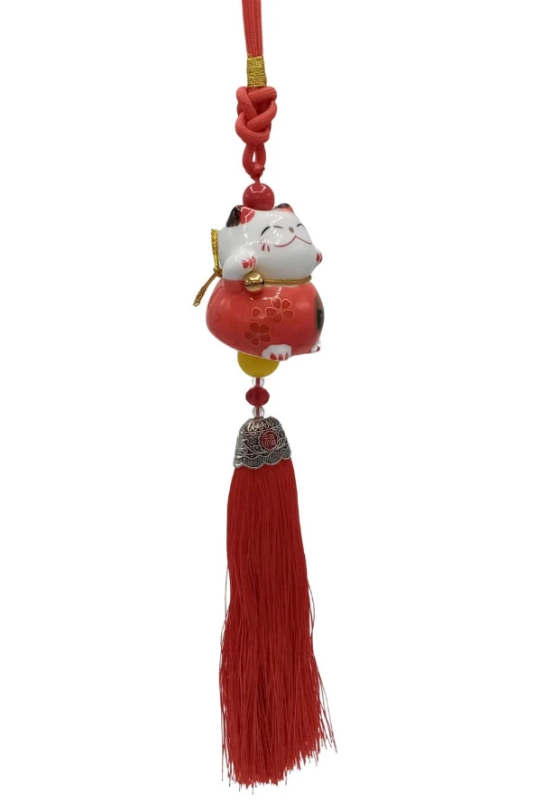 Feng Shui Maneki Neko Şans Kedisi Kırmızı No.1 - Resim 10