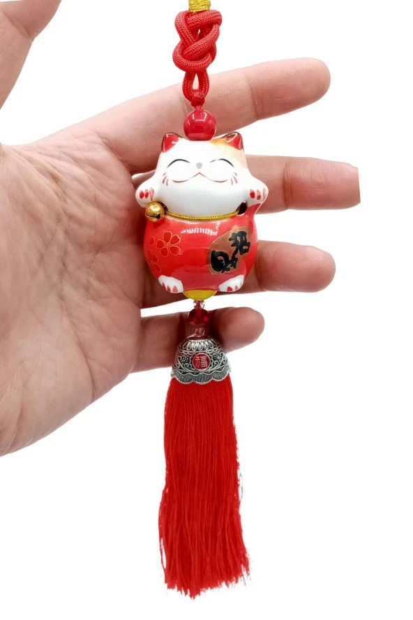 Feng Shui Maneki Neko Şans Kedisi Kırmızı No.1 - Resim 11