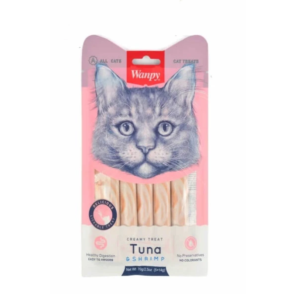 Wanpy Ton Balığı Karides 5x14 gr Sıvı Kedi Ödül Maması