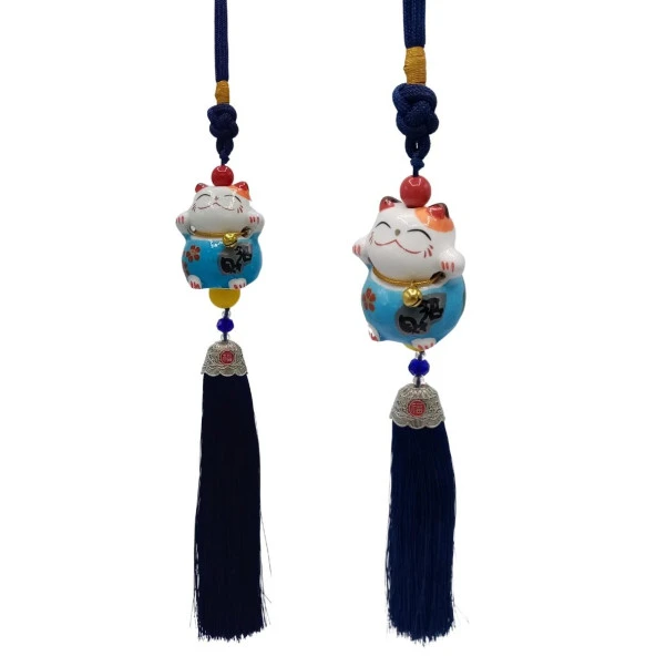Feng Shui Maneki Neko Şans Kedisi Mavi No.1 - Resim 3