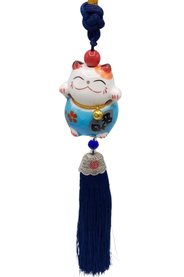 Feng Shui Maneki Neko Şans Kedisi Mavi No.1 - Resim 7
