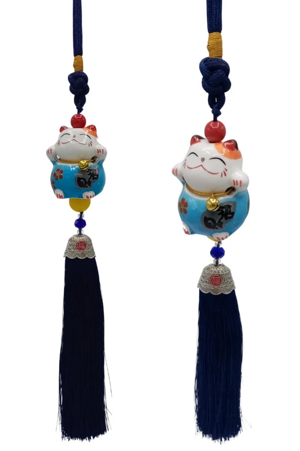 Feng Shui Maneki Neko Şans Kedisi Mavi No.1 - Resim 8