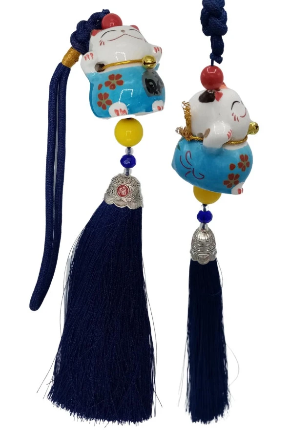 Feng Shui Maneki Neko Şans Kedisi Mavi No.1 - Resim 9