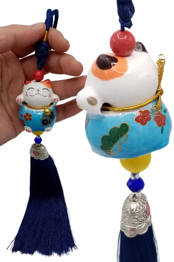 Feng Shui Maneki Neko Şans Kedisi Mavi No.1 - Resim 10