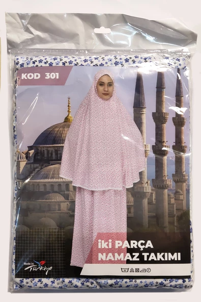 %100 Pamuk İkili Takım Kolsuz Kırmızı Çiçekli Namaz Elbisesi - 3