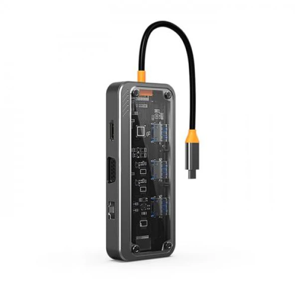 Coofbe 100w Pd 10in1 Type-C Hub Type-C to VGA 4K HDMI RJ45 3.5mm Sd Tf Kart 3xUSB3.0 Çeviriçi Hub