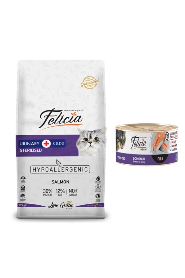 Felicia Kısır Kedi Maması Somonlu Hypoallergenic 12 Kg + Konserve 85 Gr