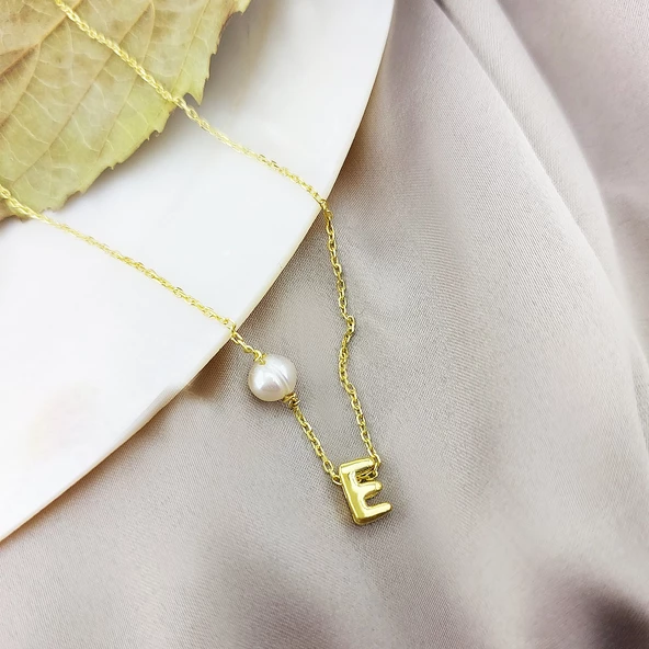 Vaoov 925 Ayar Gümüş Harfli İnci Kolye - Resim 4