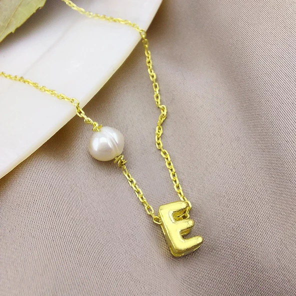 Vaoov 925 Ayar Gümüş Harfli İnci Kolye - Resim 2