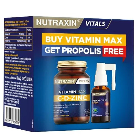 Nutraxin Vitamin Max C-D-Zinc 60 Tablet + Propolis Spray 30 ml