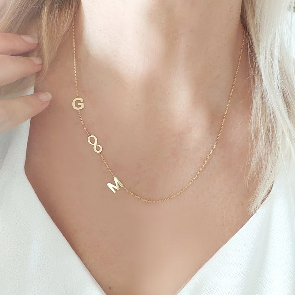 Vaoov 925 Ayar Gümüş İki Harfli Sonsuzluk Kolye - Resim 6