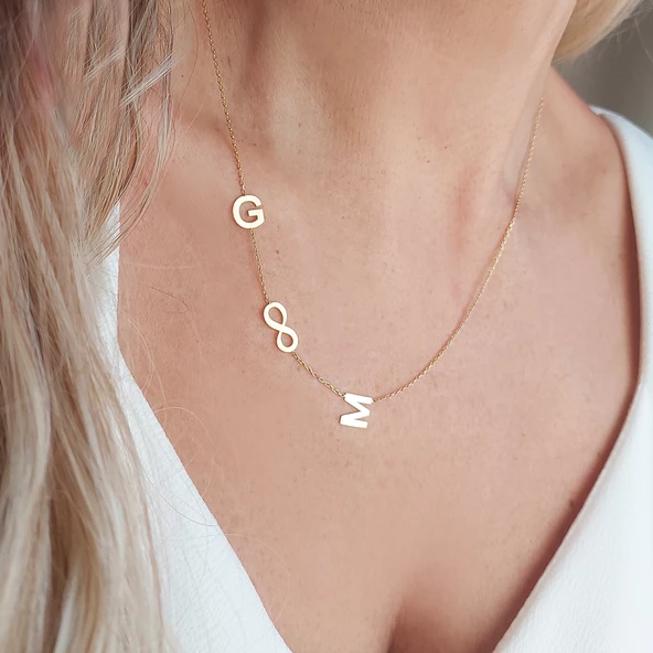 Vaoov 925 Ayar Gümüş İki Harfli Sonsuzluk Kolye - Resim 3