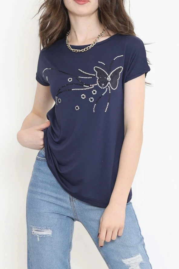 Pul İşlemeli Bluz Koyuindigo