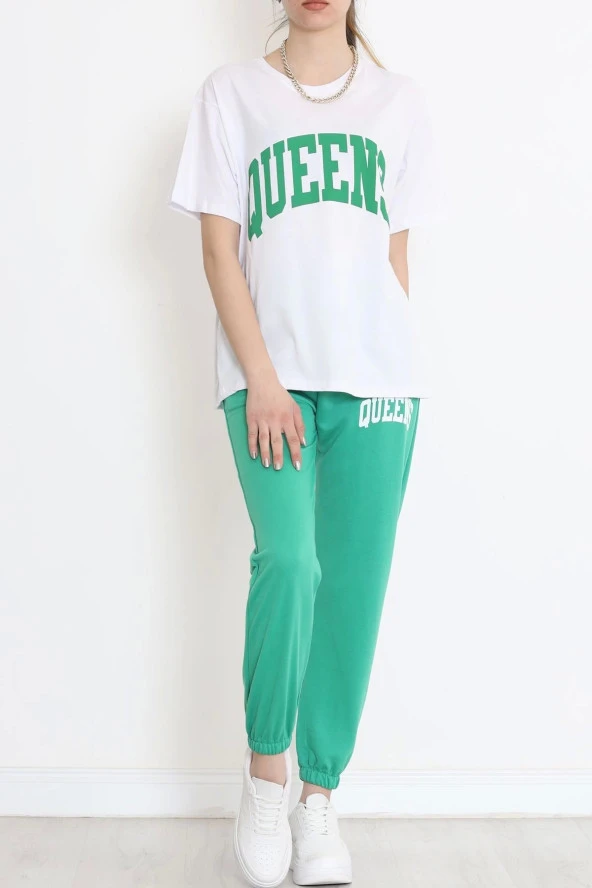 Baskılı Oversize Takım Yeşilbeyaz